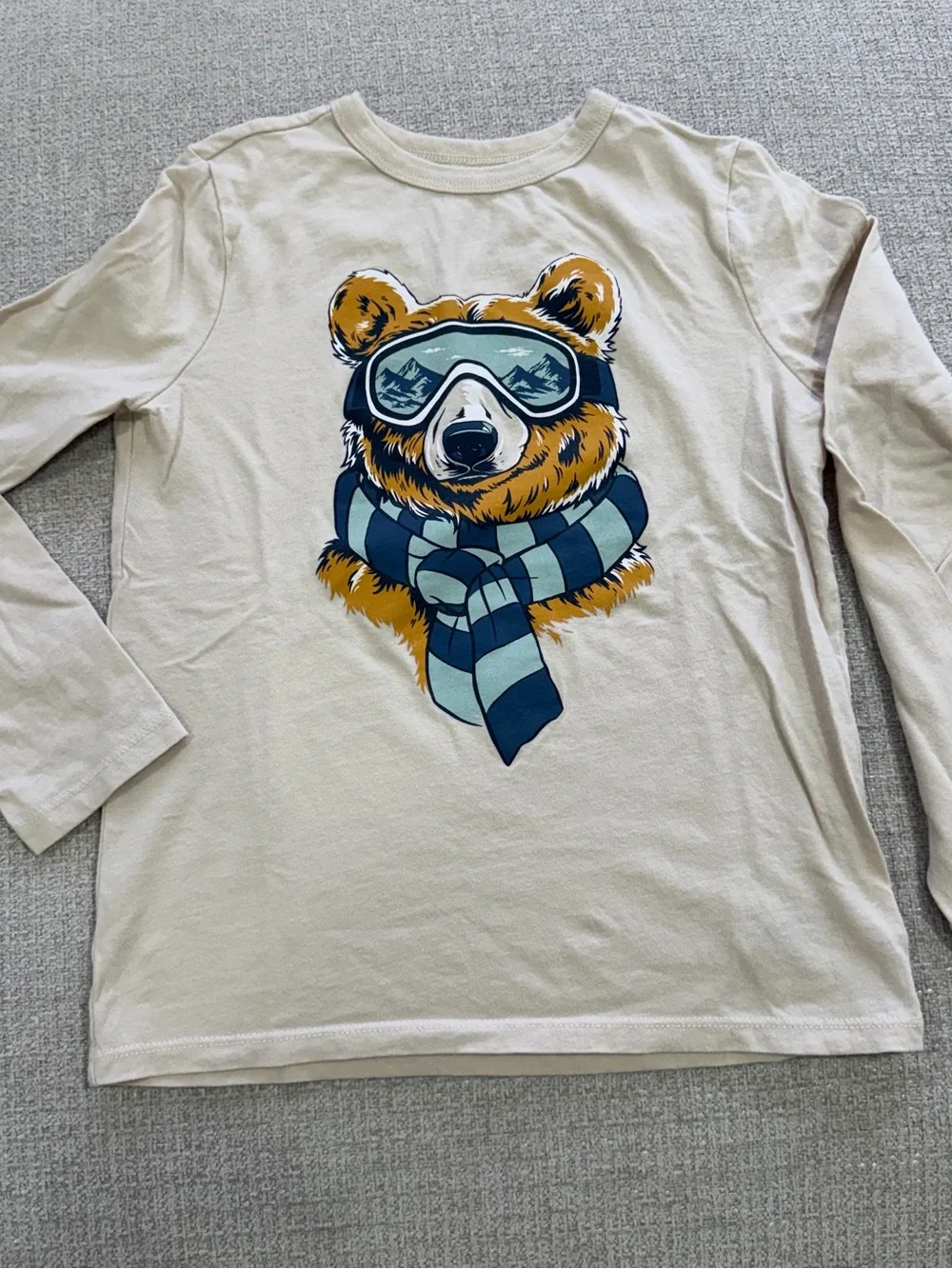 GAP Cream Long-Sleeve Bear Tee with Blue Scarf